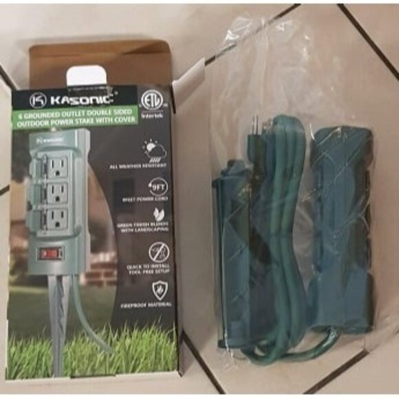 New Outdoor Power Stake, 6-Outlet 9 ft Extension Cord Power Strip - Picture 1 of 2